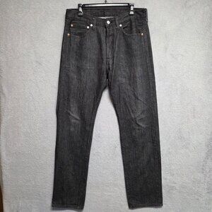 Levi's 501 Jeans Mens 33x32 Button Fly Charcoal Black Stretch Denim Hemmed